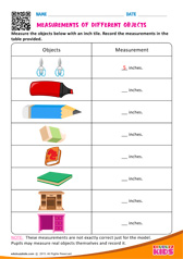 Measurements of different objects