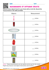 Measurements of different objects