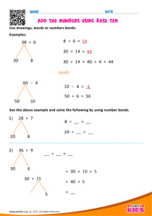 Add the numbers using base ten