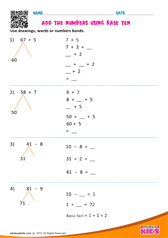 Add the numbers using base ten