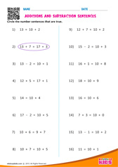 Additions and Subtraction Sentences