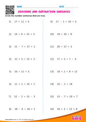 Additions and Subtraction Sentences