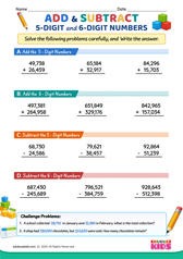 Add and Subtract 5 digit and 6 digit numbers