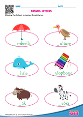 English Missing Letters worksheets Kindergarten